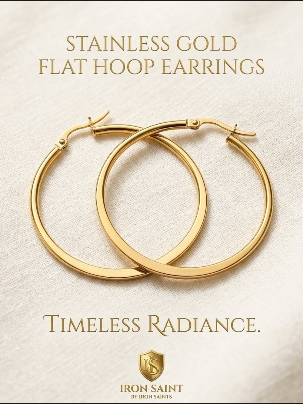 Classic Gold-Tone Flat Hoop Earrings Women's Size 40mm (Large) - New & Sealed